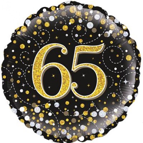Sparkling Fizz Black & Gold 65th Birthday 18" Foil Balloon