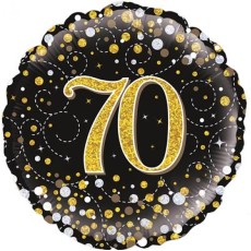 Sparkling Fizz Black & Gold 70th Birthday 18" Foil Balloon