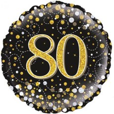 Sparkling Fizz Black & Gold 80th Birthday 18" Foil Balloon