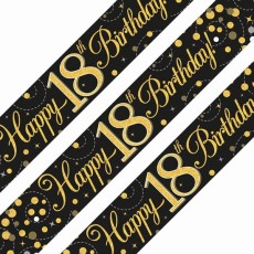 Sparkling Black & Gold Fizz 18th Birthday Banner