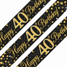 Sparkling Fizz Black & Gold 40th Birthday Banner