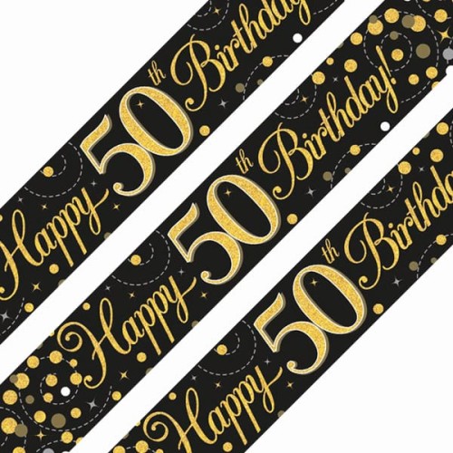 Sparkling Fizz Black & Gold 50th Birthday Banner