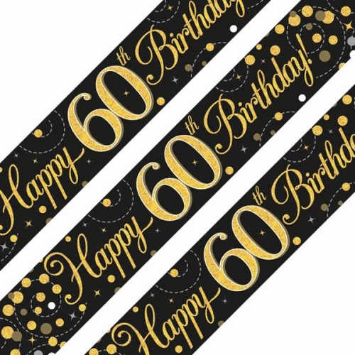 Sparkling Fizz Black & Gold 60th Birthday Banner