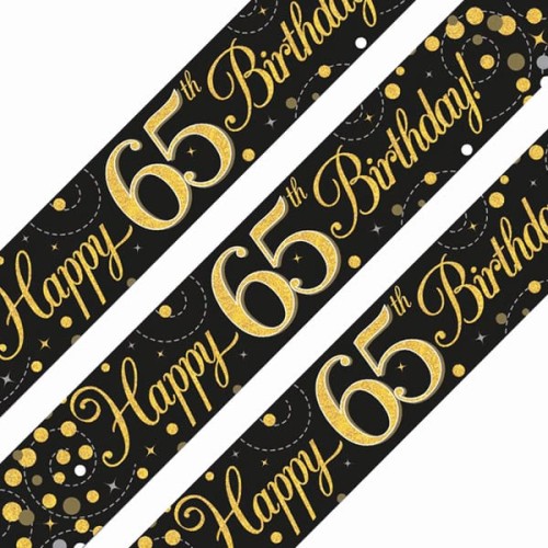Sparkling Fizz Black & Gold 65th Birthday Banner