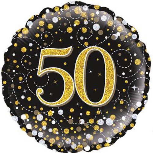 Sparkling Fizz Black & Gold 50th Birthday 18" Foil Balloon 