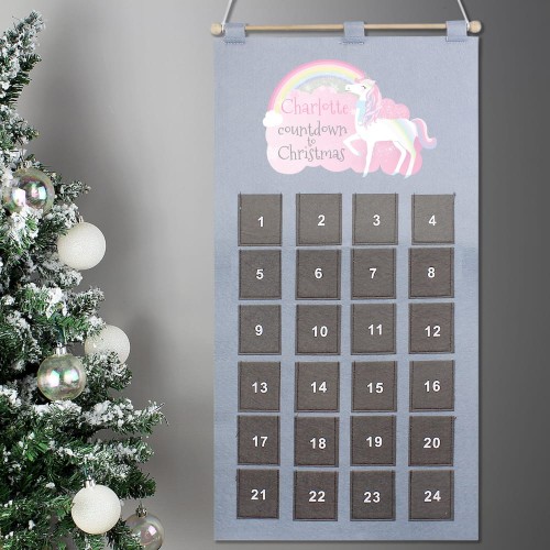Personalised Christmas Unicorn Advent Calendar In Silver Grey