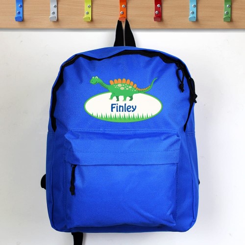 Personalised Dinosaur Blue Backpack