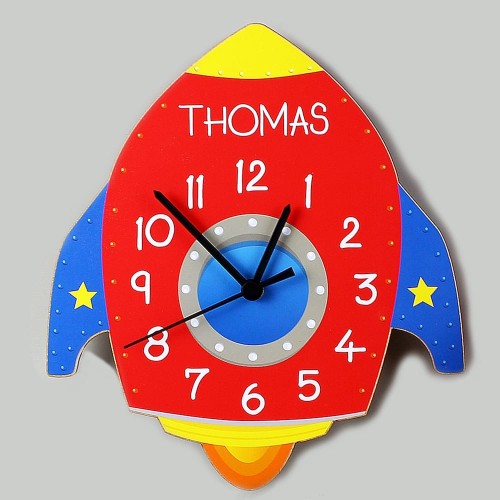 Personalised Rocket Shape Wooden Clock