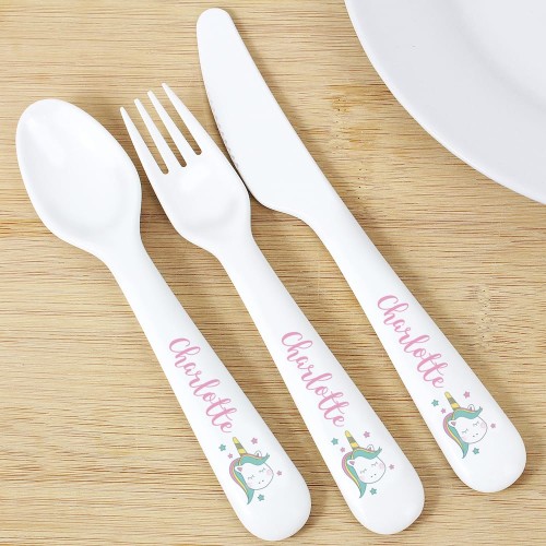 Personalised Baby Unicorn Plastic Cutlery Set