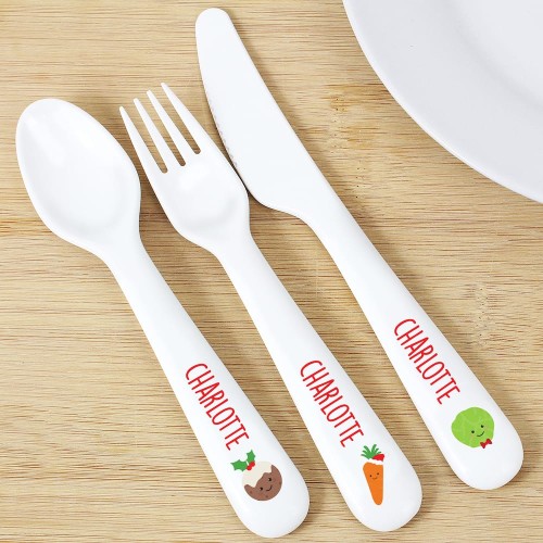 Personalised First Christmas Dinner Plastic Cutlery Set