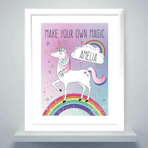 Personalised Unicorn White Framed Print