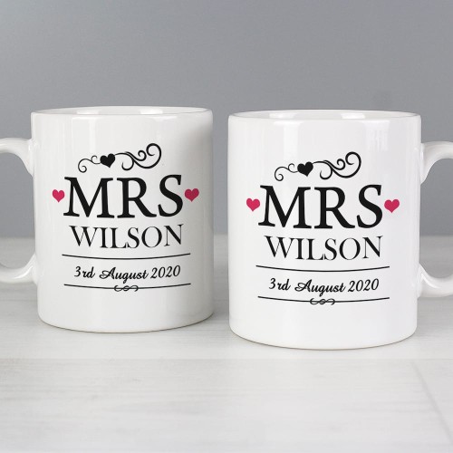 Personalised Mrs & Mrs Mug Set