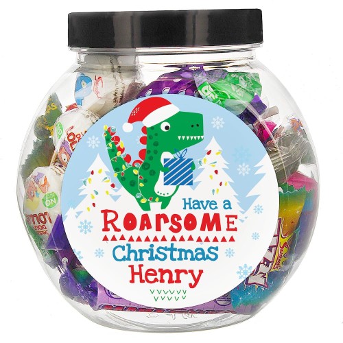 Personalised Have a Roarsome Christmas Sweet Jar