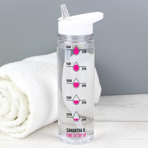 Personalised Pink Hydration Tracker Island Water Bottle